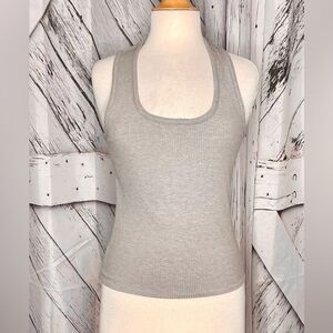 Veronica M Tan Ribbed Sleeveless Top M Taupe